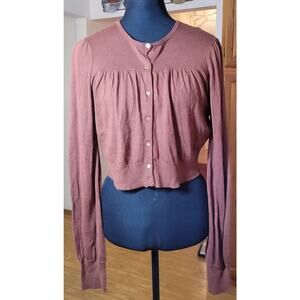 Halogen Crop Sweater XL Cardigan Brown Cashmere Angora Boho Cottage Soft Girl